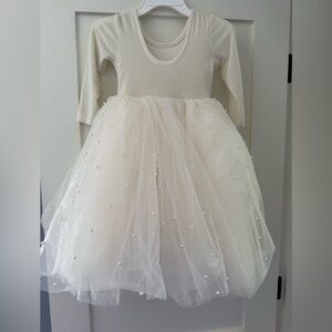 Pleiades Ivory White Tulle Pearl-Embellished Girls Dress, size 6Y